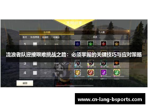 流浪者队迎接艰难挑战之路：必须掌握的关键技巧与应对策略